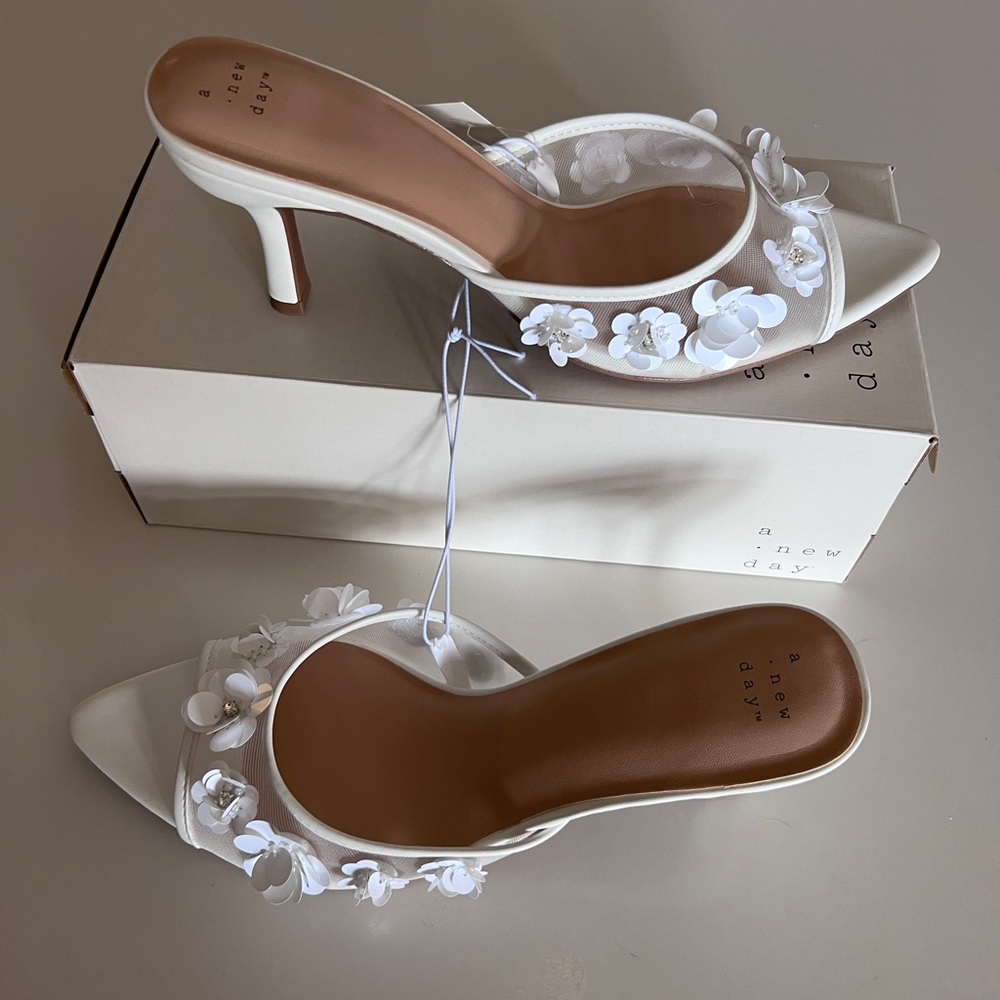 A New Day Elegant White Floral Heels